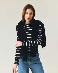 Langermet bommuls-t-skjorte,svart/hvite striper