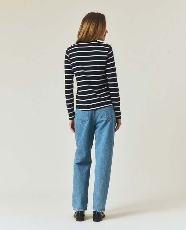 Langermet bommuls-t-skjorte,svart/hvite striper