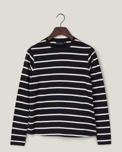 Langermet bommuls-t-skjorte,svart/hvite striper