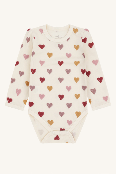 Hust & Claire Baloo Hearts Puff body ull/viskose fra bambus 3290 off white - Hust & Claire