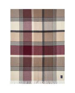 Stein/burgunder rutet pledd i resirkulert ull