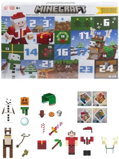 Minecraft Julekalender med 3 figurer, klistremerker og tilbehør