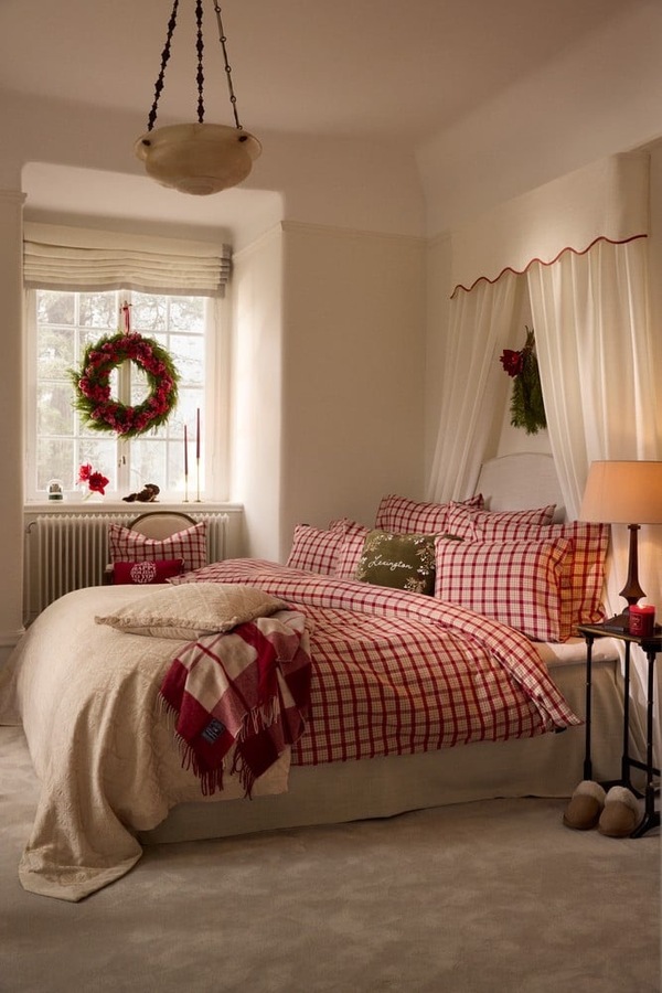 Flanell Sengesett Rød/Beige