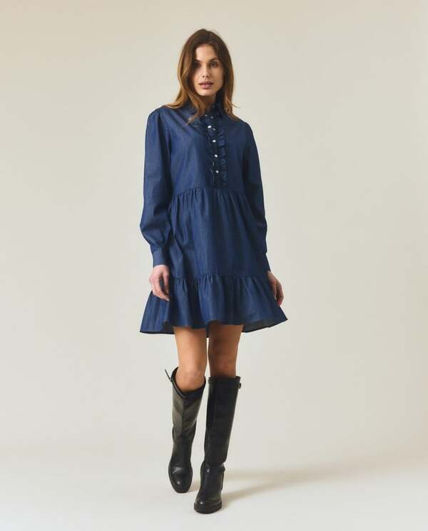 Denim tunikakjole m/rysjer