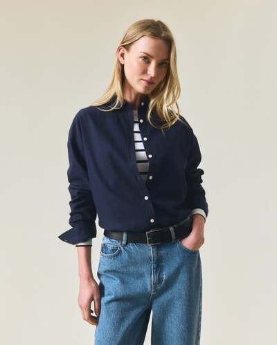 Casual flanellskjorte i økologisk bomull MØRKEBLÅ - Lexington