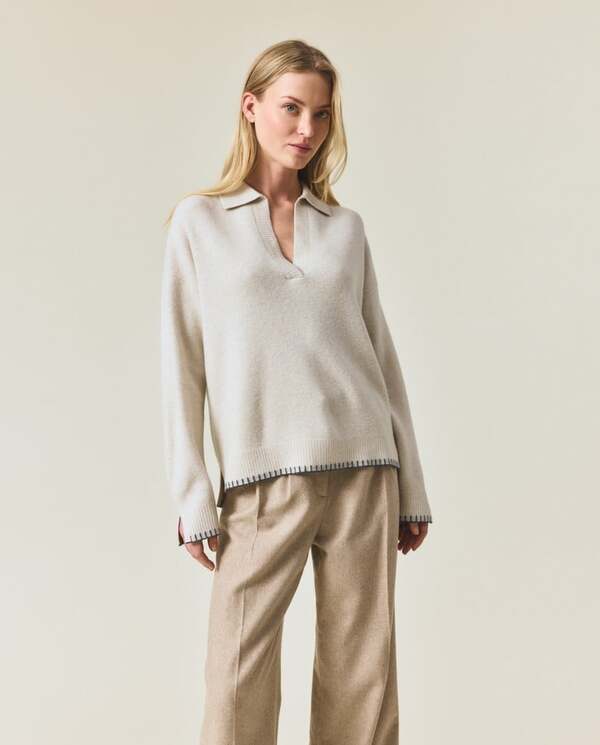 Strikket polo-genser i merinoull