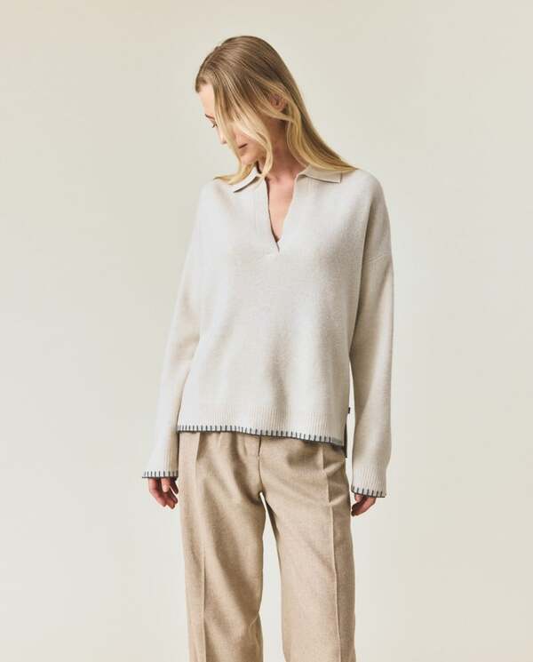 Strikket polo-genser i merinoull