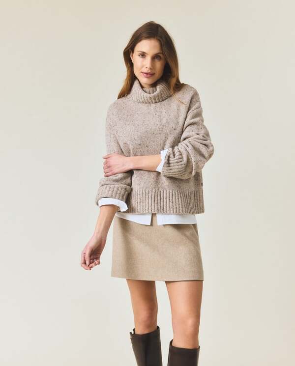 Strikket genser i ullblanding med rullekrage