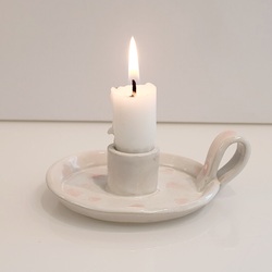 Lysestake - Keramikk Hvit med rosa hjerter - Mortensen Design