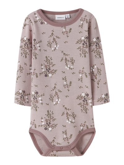 NBFWILLOW WOOL LS BODY Shadow Gray Long flower - Name It