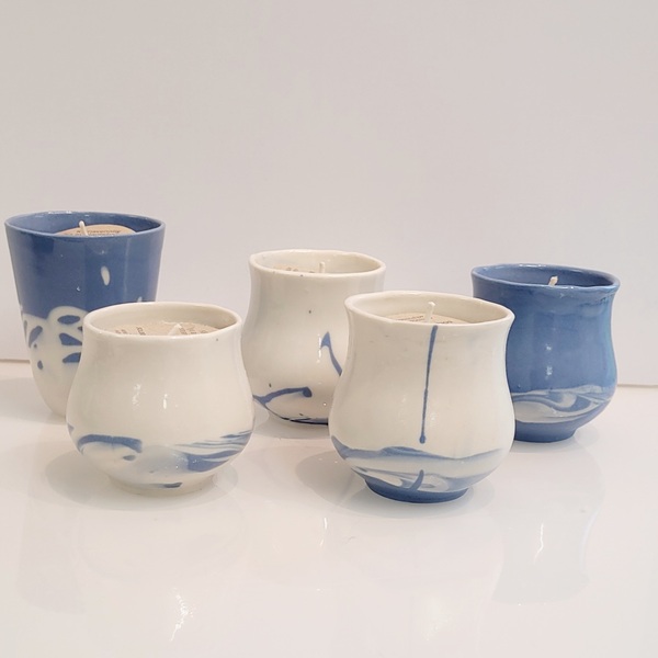 Porselenskopp m/lys, håndstøpt kopp og håndstøpt lys