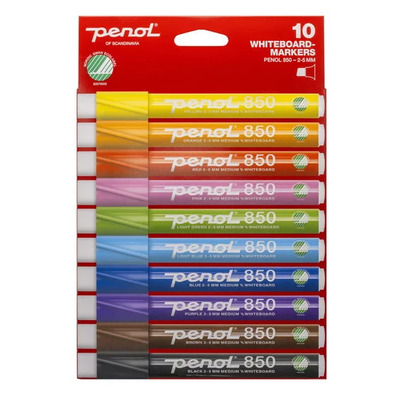 Penol 850 Whiteboard Tusjer Bright, 10-pakning med skrå spiss 2-5 mm Whiteboard markers 10 Pk - Penol