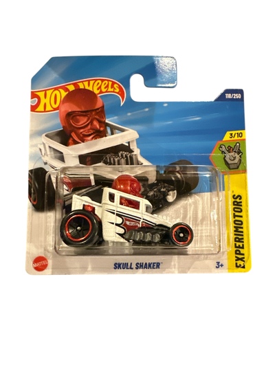 Hot Wheels 1:64 - Skull Shaker - 3/10 Experimotors Hvit bil med rød figur - Hot Wheels