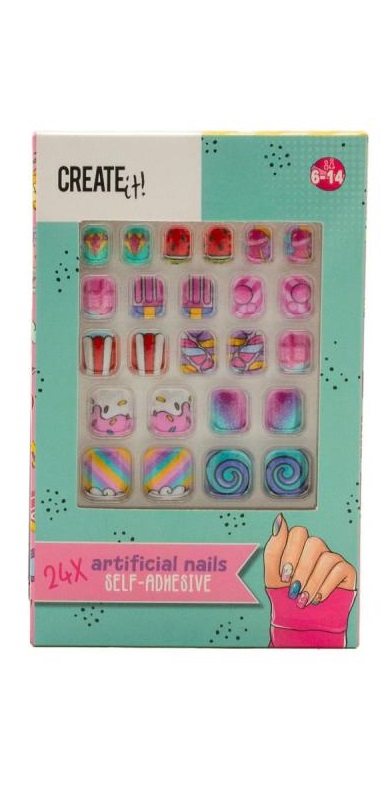 PAKKE (12PK) SELVKLEBENDE NEGLER SETT CANDY EXPLOSION CREATE IT!**