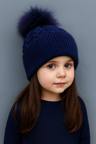 Flettet Ull lue med dusk Marine - Guttogpike