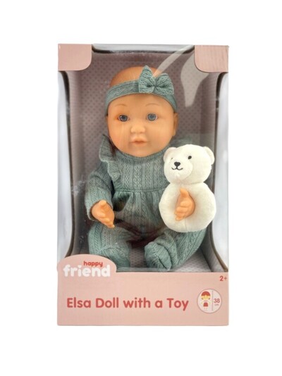 DUKKE - HAPPY FRIEND ELSA DOLL 38CM WITH A TOY Blå klær - happy friend