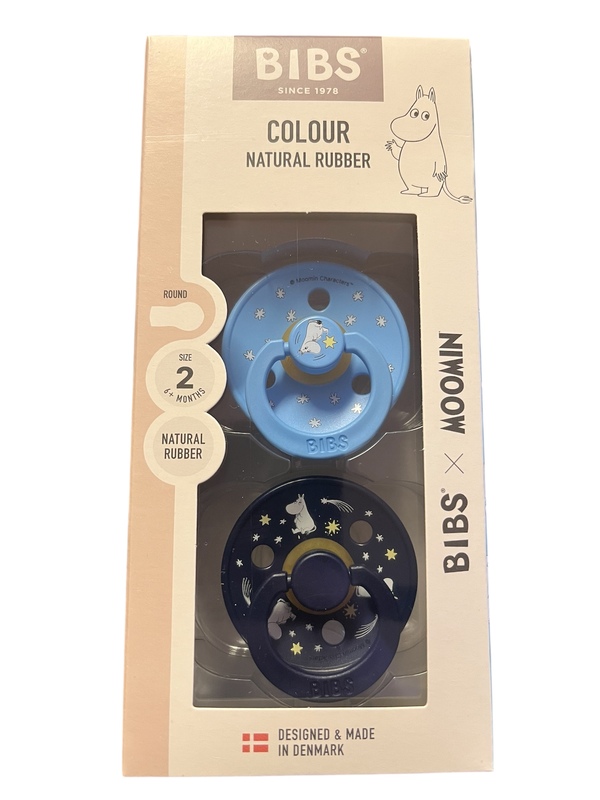 BIBS COLOUR 2 PACK MOOMIN SIZE 2( 6 mnd +) NATURAL RUBBER
