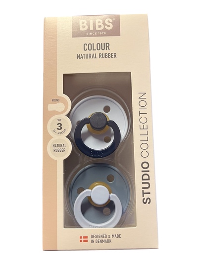  BIBS STUDIO COLOUR 2 PACK SIZE 3 ( 18 mnd +)  NATURAL RUBBER Baby Blue Petrol mix - Bibs