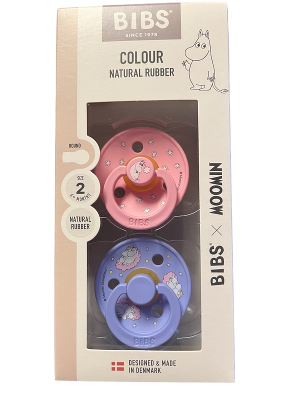BIBS MOOMIN COLOUR 2 PACK SIZE 2 ( 6MND +) NATURAL RUBBER 