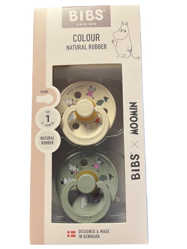 BIBS MOOMIN COLOUR  2 PACK SIZE 1 ( 1 MND +) NATURAL RUBBER 