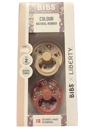 BIBS x LIBERTY COLOUR 2 PACK SIZE 2 (6MND +) NATURAL RUBBER Chamomile Lawn - Woodchuck Mix - Bibs