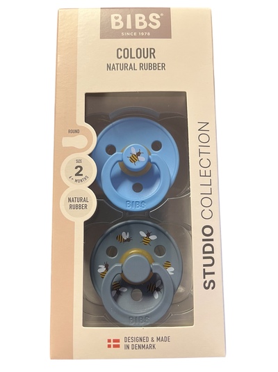 BIBS STUDIO COLOUR BUMBLEBEE 2 PACK SIZE 2 (6 MND+) NATURAL RUBBER  Breeze/Petrol - Bibs