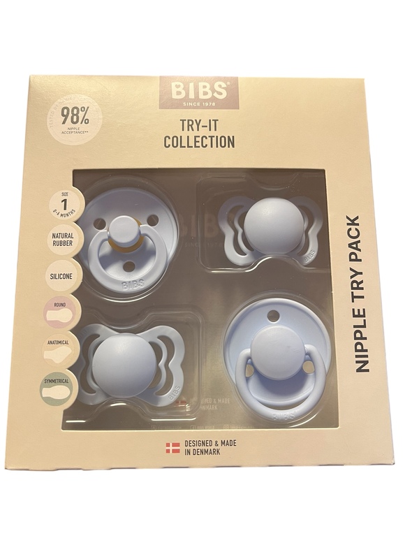BIBS TRY-IT COLLECTION SIZE 1 ( 0-6MND) NATURAL RUBBER, SILICONE 