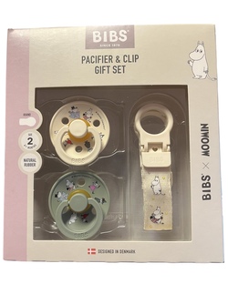 BIBS MOOMIN COLOUR PACIFIER & LOOP CLIP GIFT SET - SIZE 2( 6 MND+) NATURAL RUBBER Ivory - Bibs