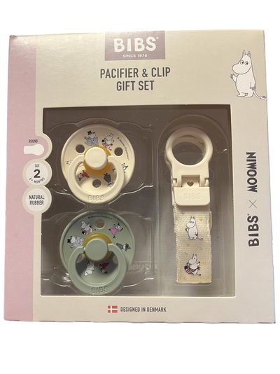 BIBS MOOMIN COLOUR PACIFIER & LOOP CLIP GIFT SET - SIZE 2( 6 MND+) NATURAL RUBBER Ivory - Bibs