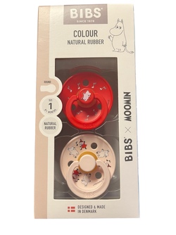 BIBS x MOOMIN COLOUR 2 PACK DANCING SIZE 1( 0MND+) NATURAL RUBBER  Candy Apple mix - Bibs
