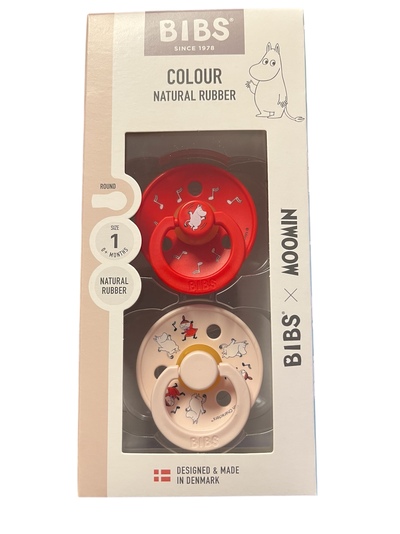 BIBS x MOOMIN COLOUR 2 PACK DANCING SIZE 1( 0MND+) NATURAL RUBBER  Candy Apple mix - Bibs