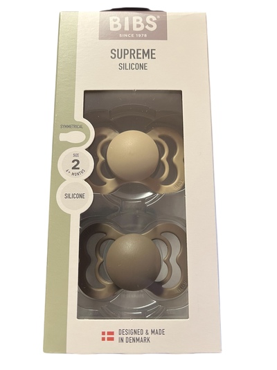 BIBS SUPREME 2 PACK SZE 2 ( 6MND+) SILICONE Vanilla/Dark Oak - Bibs