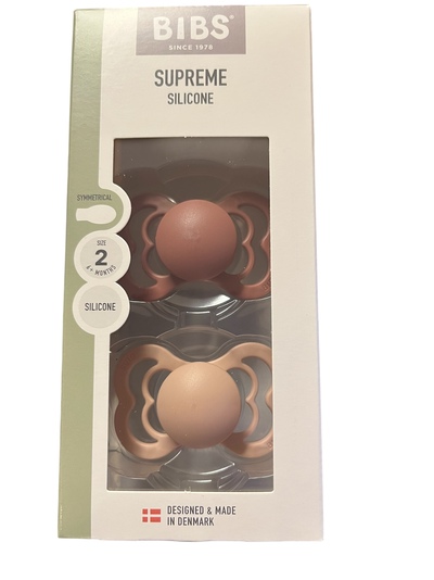 BIBS SUPREME 2 PACK SZE 2 (6MND+) SILICONE  Woodchuck/Blush - Bibs