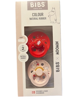 BIBS x MOOMIN COLOUR 2 PACK SZE 2 (6MND+) NATURAL RUBBER  Candy Apple mix - Bibs