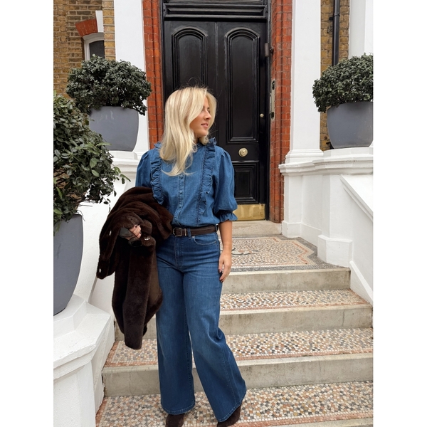 Denim topp ruffle