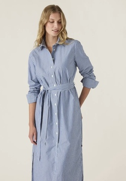 Poplin skjortekjole, blå/hvit stripet Blue/White Stripe - Lexington