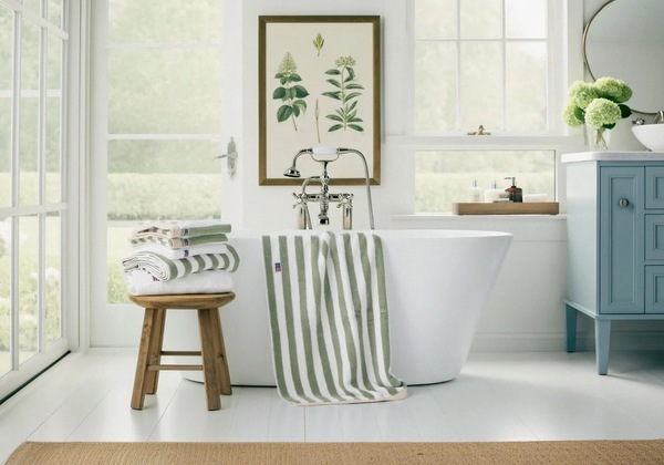 Stripete Håndkle - Vintage Green/Hvit