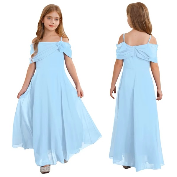 Flower Off-shoulder Lang Kjole