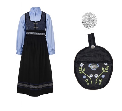 Oline Festdrakt Silkebluse Veske Marine blå skjorte - Salto