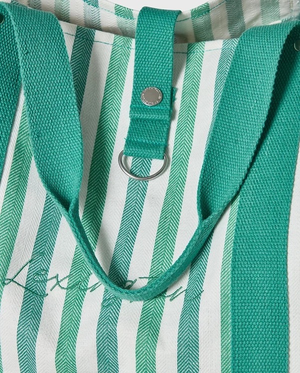 Strandveske i Økologisk Bomull med Sildebensmønster, Grønn Multistripe