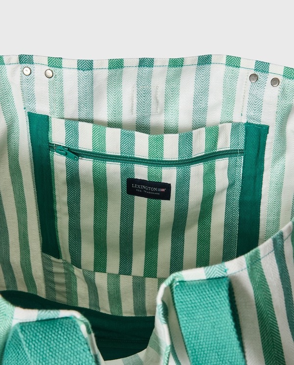 Strandveske i Økologisk Bomull med Sildebensmønster, Grønn Multistripe