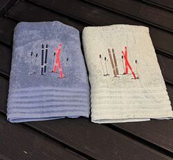 Håndkle med skimotiv Vintage  grønn - Hyttestil