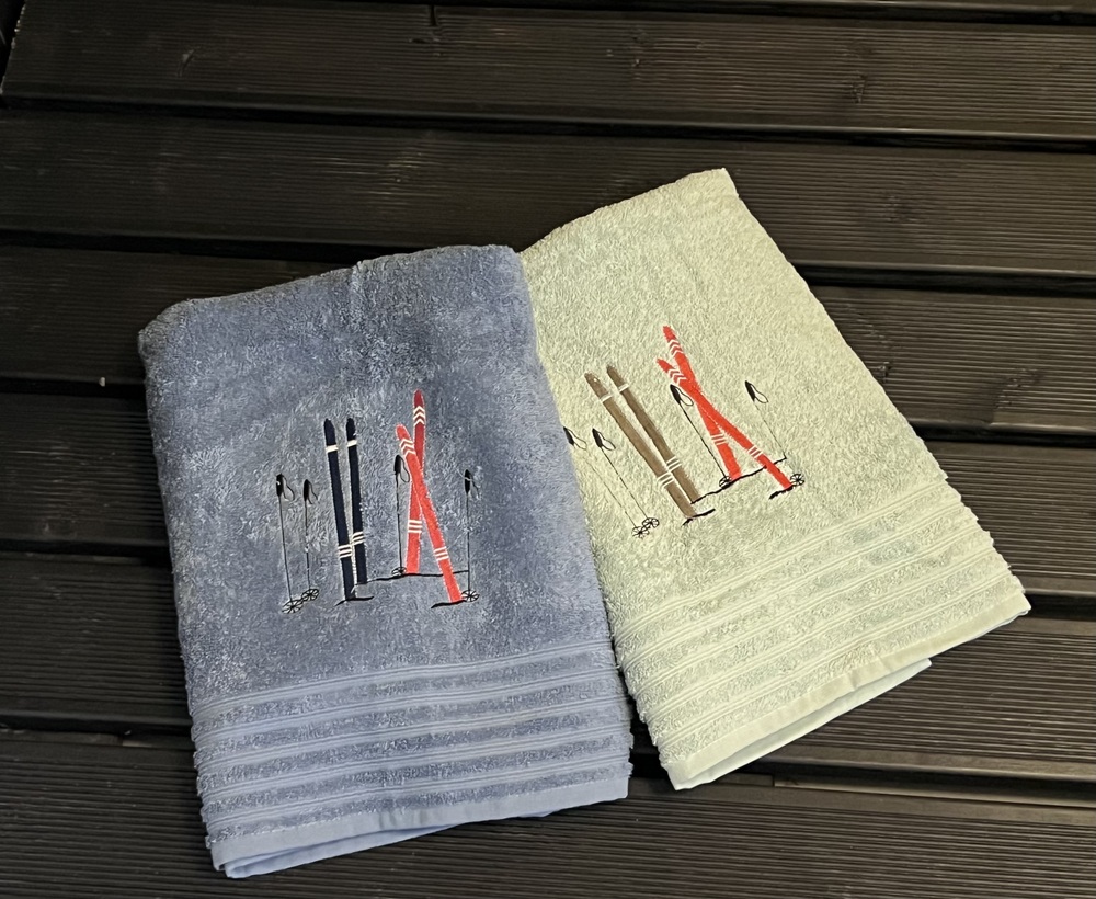 Håndkle med skimotiv Vintage Blå - Hyttestil