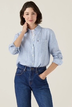 Klassisk linskjorte blå/hvit stripet Blue/White Stripe - Lexington