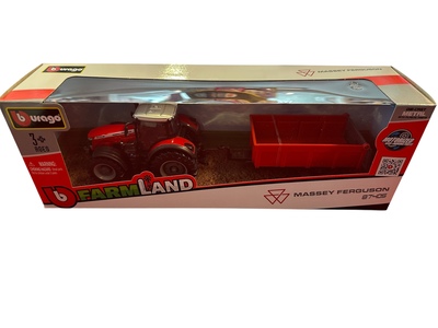 Massey Ferguson 8740S gårdstraktor med tilhenger tilhenger - Burago