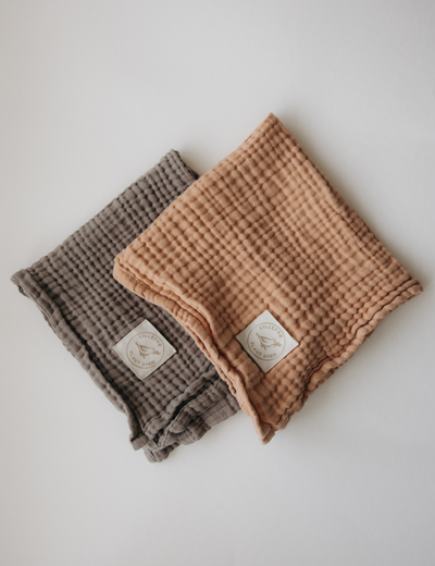 Små Square muslin 2-pakning fersken/brun - Lillefrø