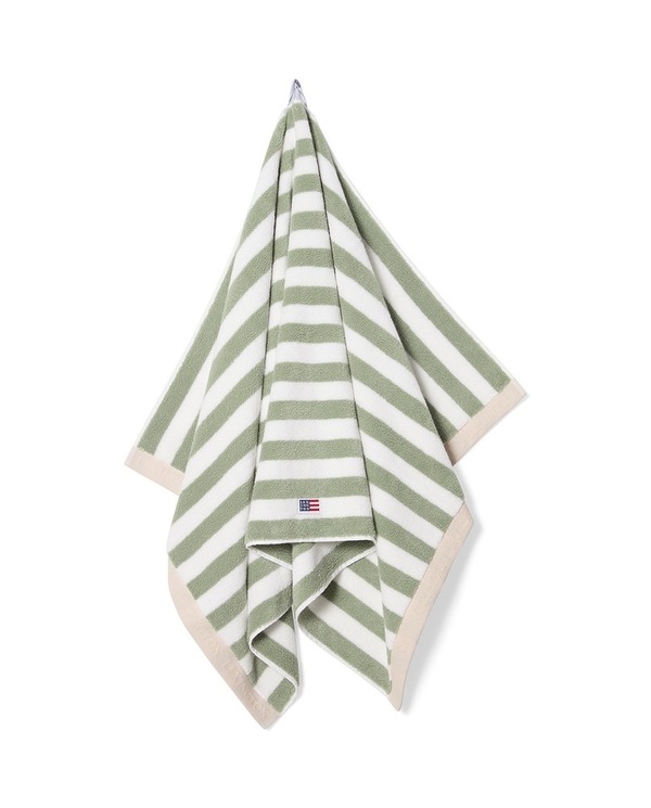 Lexington Stripete Håndkle - Vintage Green/Hvit, 100x150cm