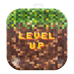 Papptallerken Pixel Level Up 23 cm 8-pk papptallerken Pixel Level Up 8-pk - Bursdag/Fest