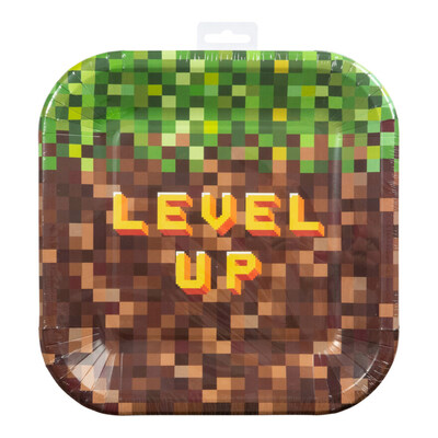 Papptallerken Pixel Level Up 23 cm 8-pk papptallerken Pixel Level Up 8-pk - Bursdag/Fest