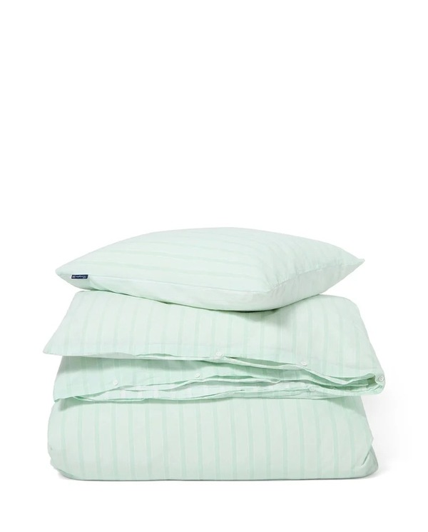 Stripet Bomullspercale Sengesett, hvit/grønn (2 dynetrekk 140x220cm + 4 putetrekk)